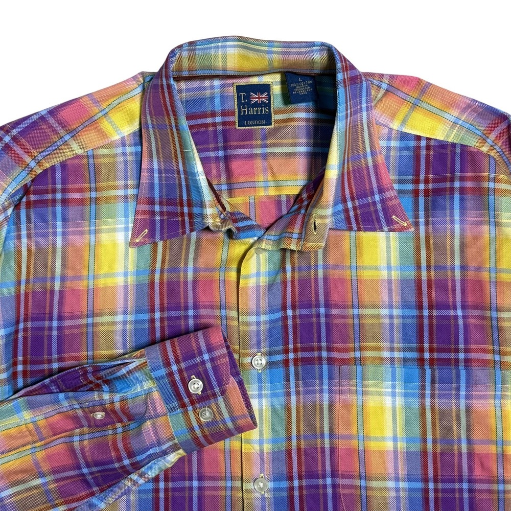 T. Harris Shirt Mens Large Multicolor Plaid Long Sleeve Cotton Button‎ Front